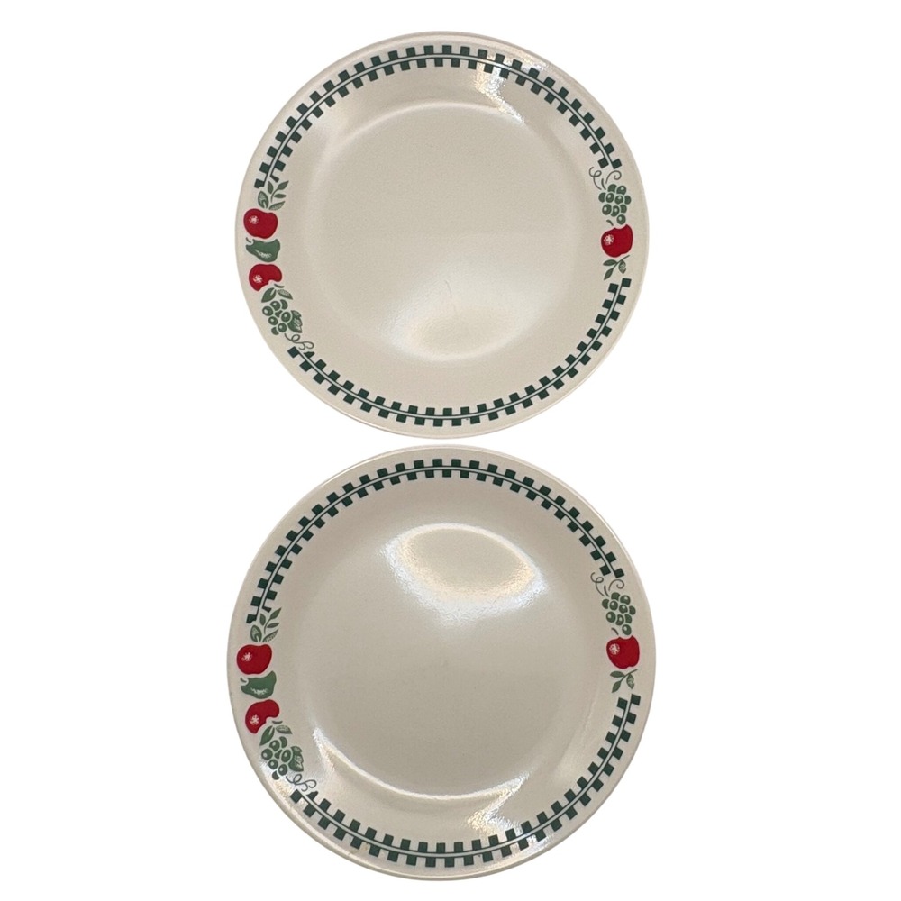 Vtg Corelle Farm Fresh Dinner Plates Set of 2 Cottagecore Gingham Apple Country